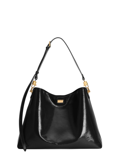 Dolce & Gabbana Large Vittoria Calfskin Shoulder Bag in Black