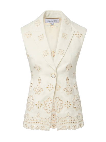 Veronica Beard Townes Eyelet Vest in Dove