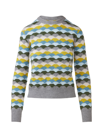 Kinross Cashmere Highland Jacquard Crew Sweater in Granite Multi
