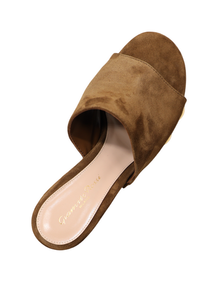 Gianvito Rossi Studded Suede Wooden Platform Wedge in Texas
