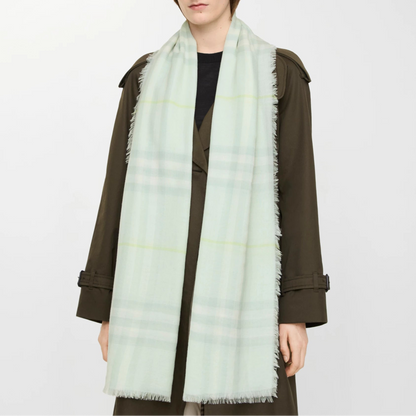 Burberry Wide Check Wool Scarf in Mint