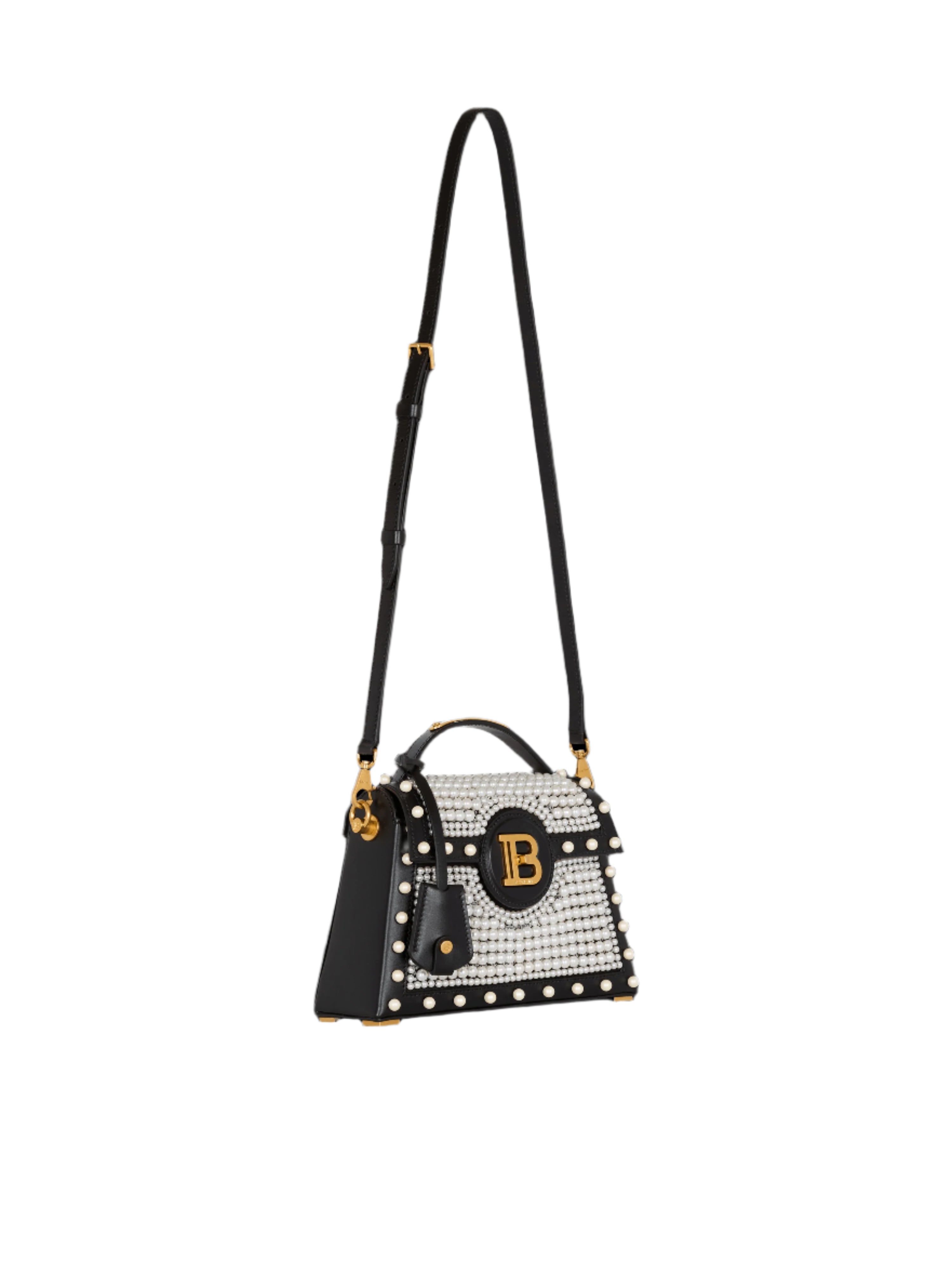 Balmain B-Buzz Dynasty-Pearl Handbag in Leather and Embroidered