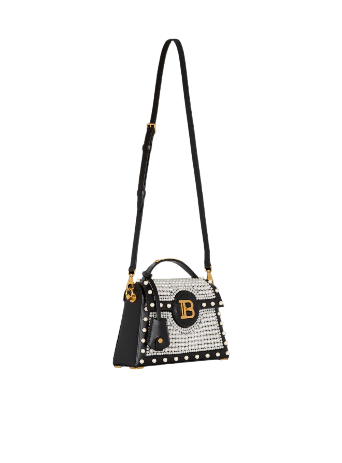 Balmain B-Buzz Dynasty-Pearl Handbag in Leather and Embroidered Satin