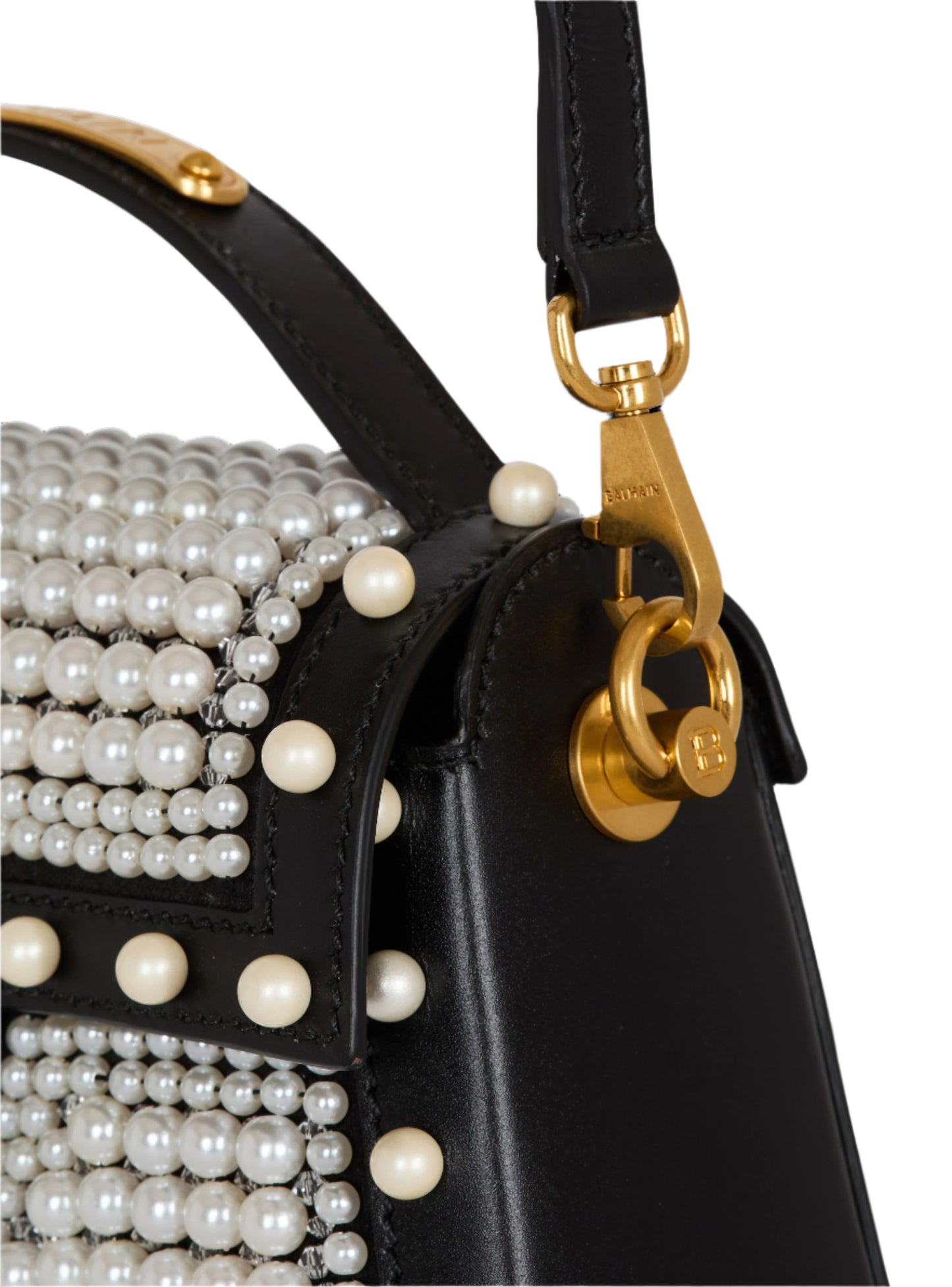 Balmain B-Buzz Dynasty-Pearl Handbag in Leather and Embroidered Satin