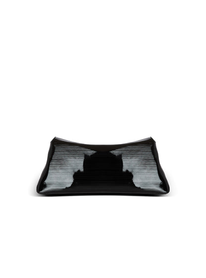 Balmain 11945 Soft Clutch in Striped Patent Leather in Noir