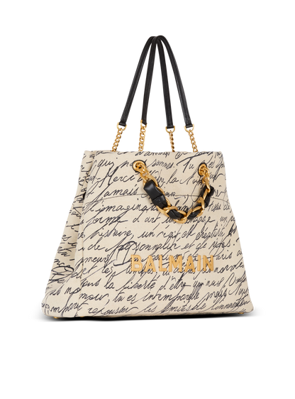Balmain 1945 Soft Cabas XXL-Love Letter Canvas in Naturel/Noir
