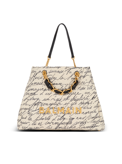 Balmain 1945 Soft Cabas XXL-Love Letter Canvas in Naturel/Noir