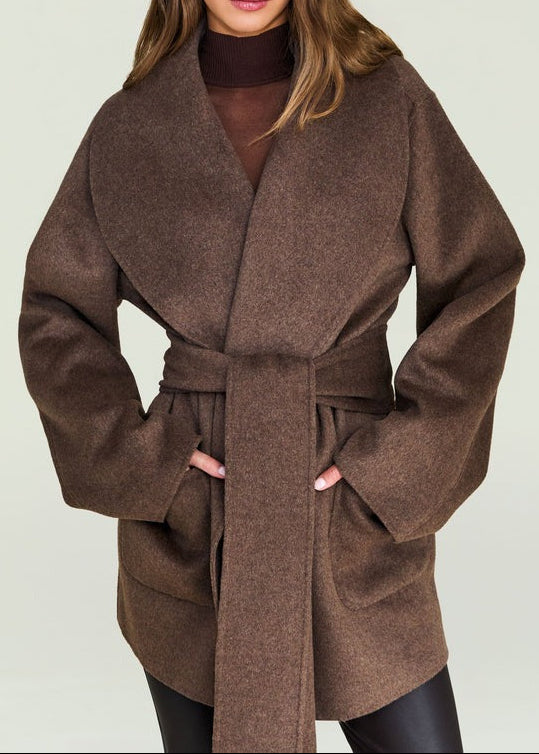 SEROYA Dulcetta Wool Coat in Sable Brown