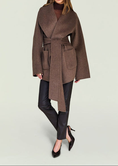 SEROYA Dulcetta Wool Coat in Sable Brown