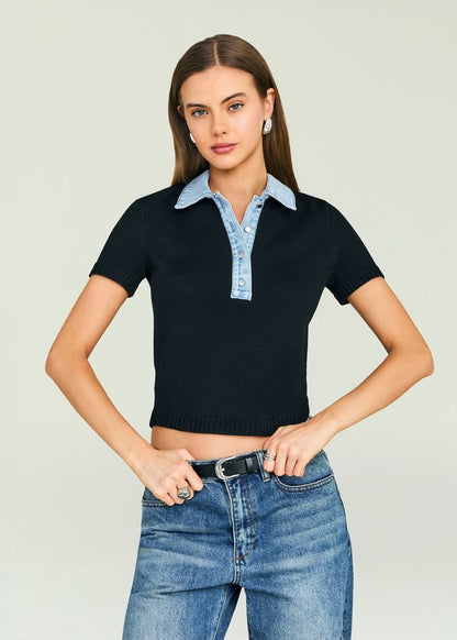 SEROYA Erika Knit Top in Black/Coastline