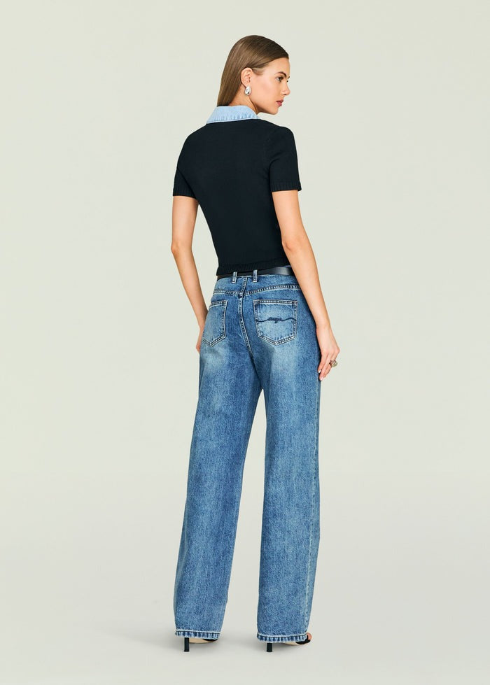 SEROYA Erika Knit Top in Black/Coastline