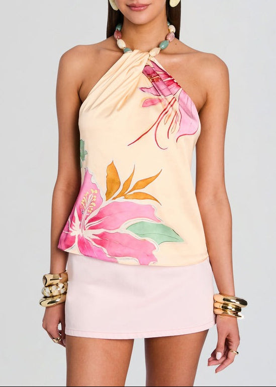 Retrofête Milani Silk Top in Ivory Hibiscus Floral