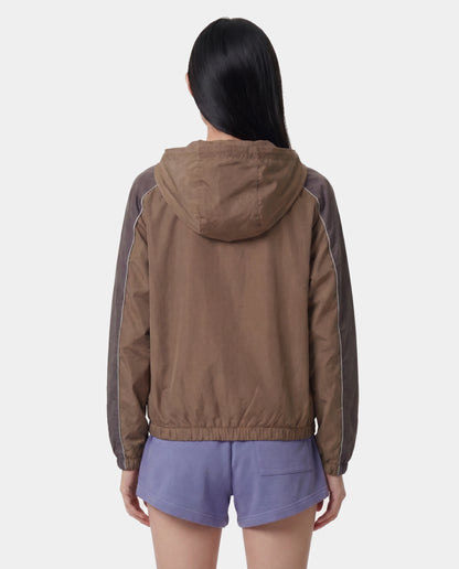 Sporty & Rich Serif Logo Gym Jacket in Sand/Carbon/White