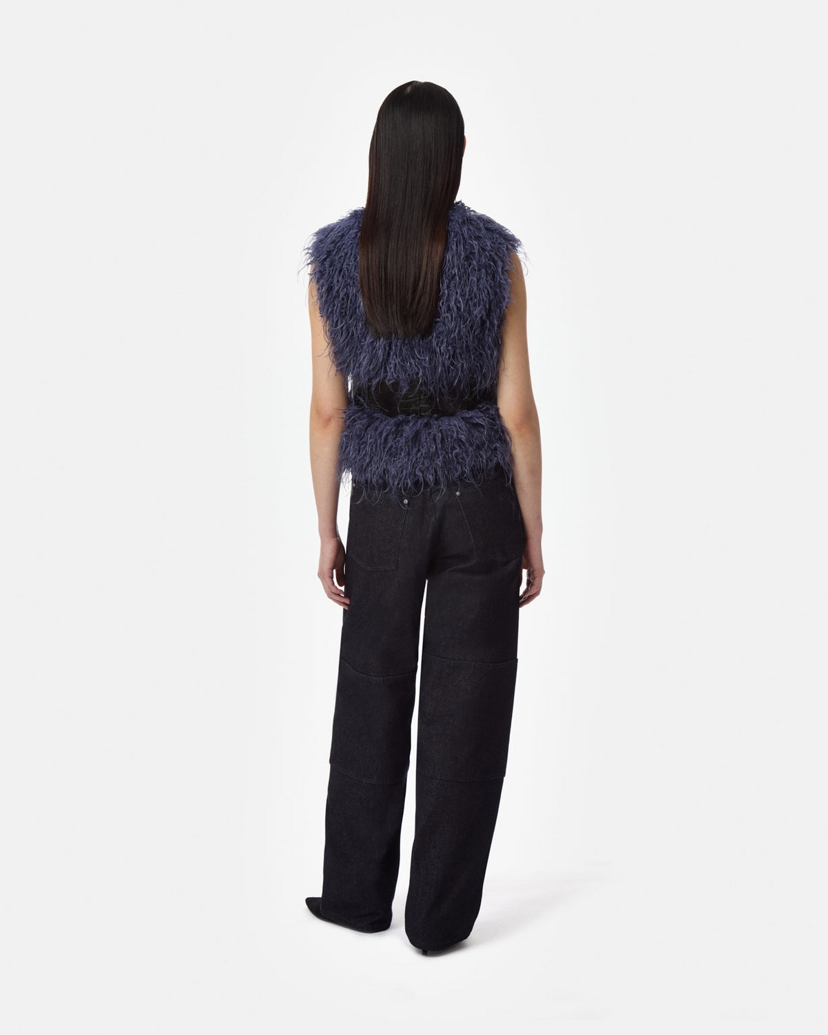 Apparis Cleo Mongolian Vest in Noir Croc/Steel Blue