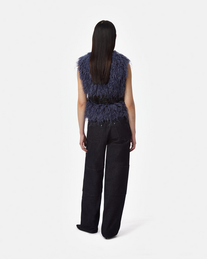Apparis Cleo Mongolian Vest in Noir Croc/Steel Blue