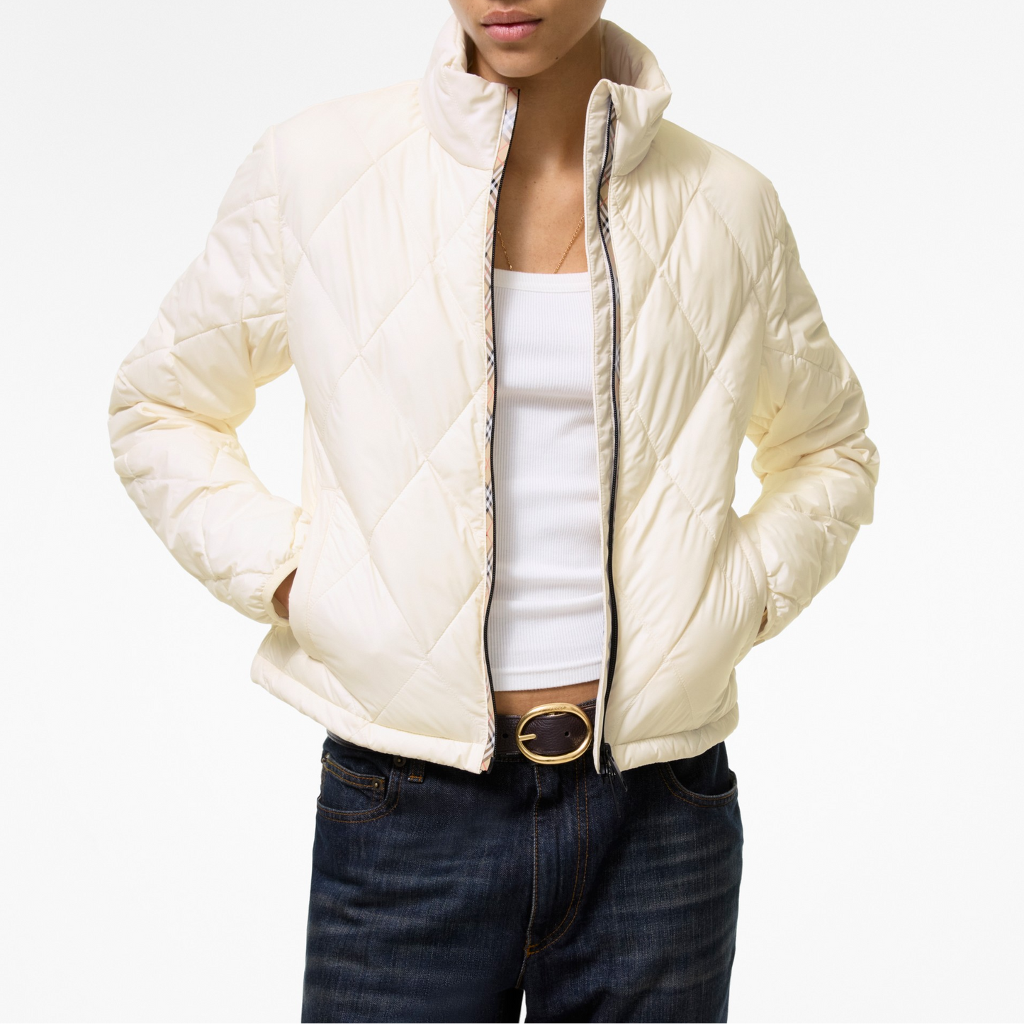 Burberry Packable Quilted Nylon Bramford Jacket in Tundra White