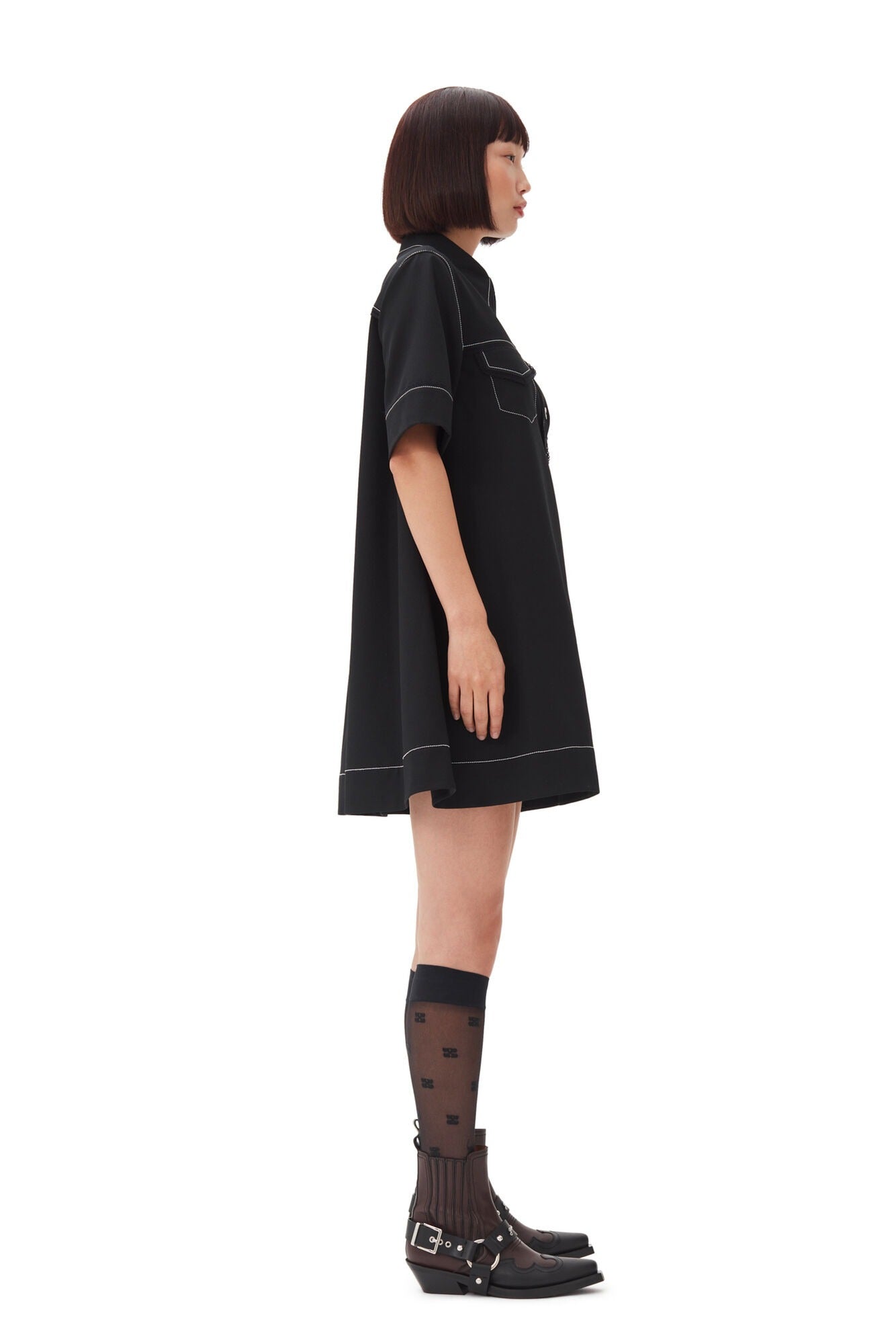 Ganni Crepe Mini Dress in Black