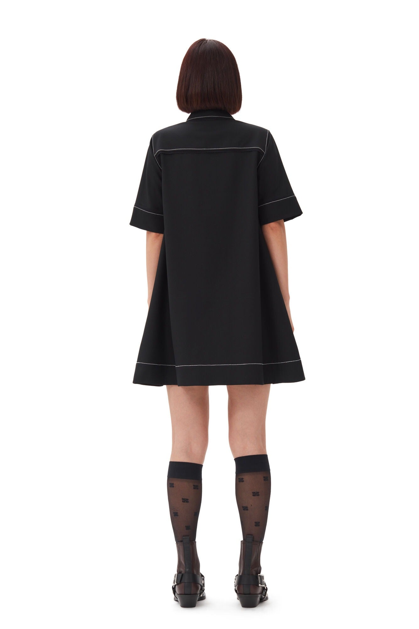 Ganni Crepe Mini Dress in Black