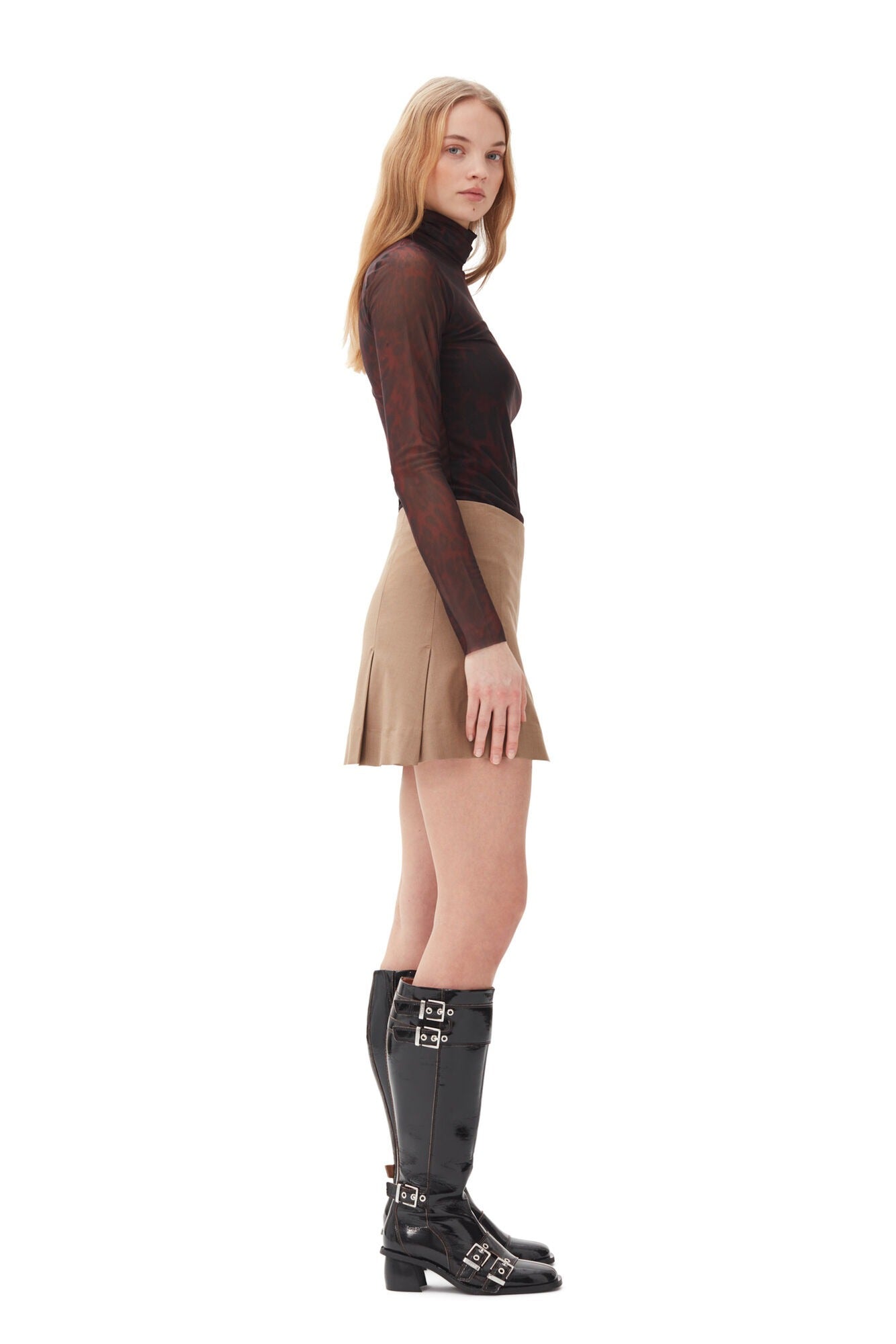 Ganni Drapey Melange Mini Skirt in Tiger's Eye