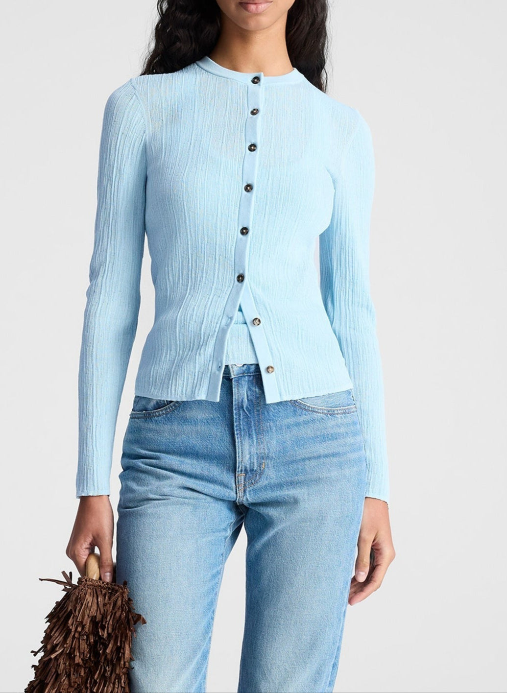 A.L.C. Fisher Fine Cotton Knit Cardigan in Sky Blue