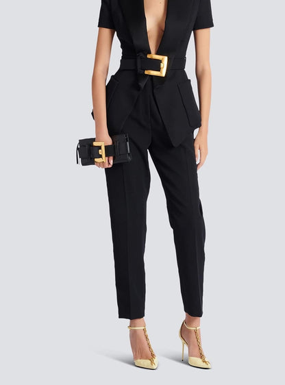 Balmain Anthem Calfskin Leather Clutch in Noir