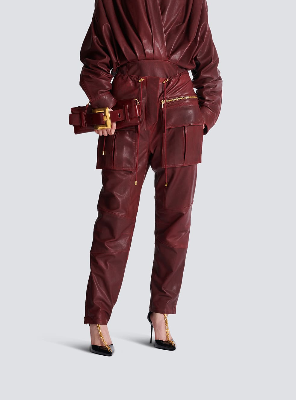 Balmain Anthem Calfskin Leather Clutch in Aubergine