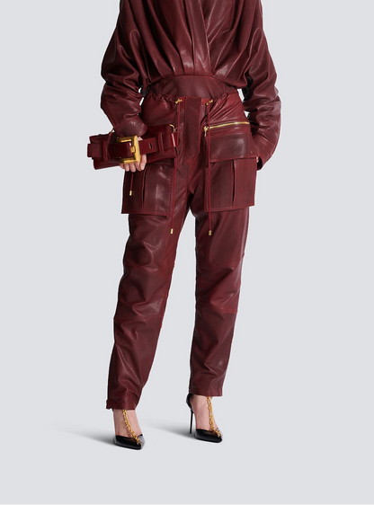 Balmain Anthem Calfskin Leather Clutch in Aubergine