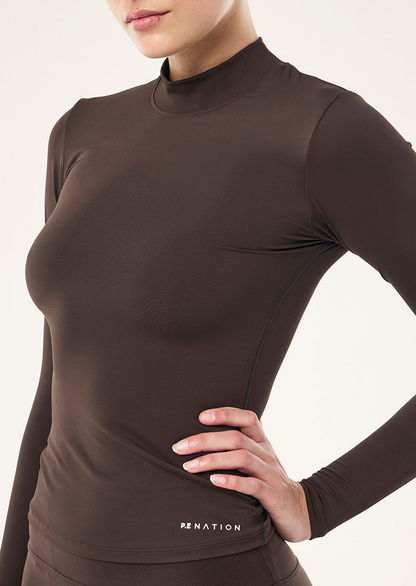 P.E Nation Foundation Mock Neck Long Sleeve Top in Coffee