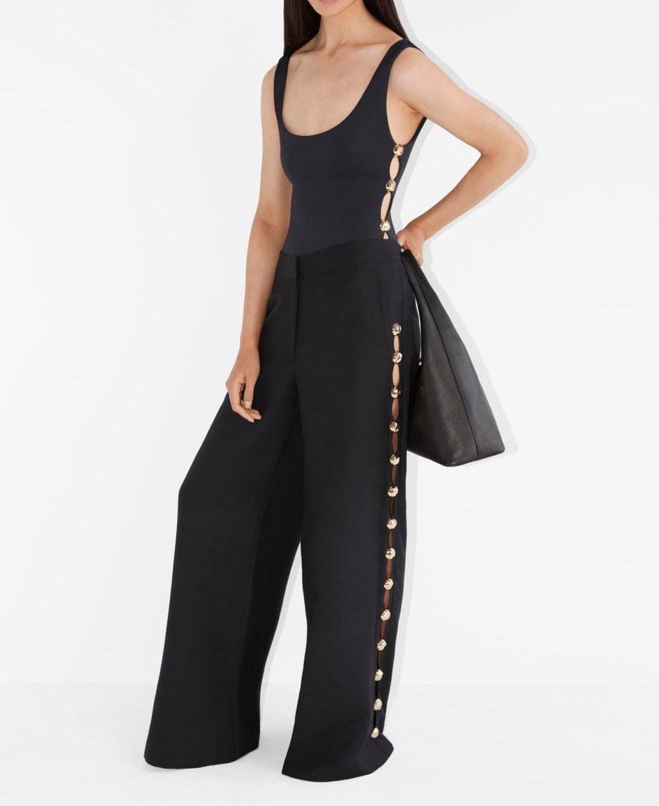 Simkhai Cayman Studded Linen Wide Leg Pant in Black