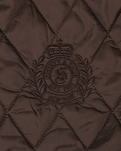 Sporty & Rich NY Crest Nylon Quilted Jacket in Chocolate