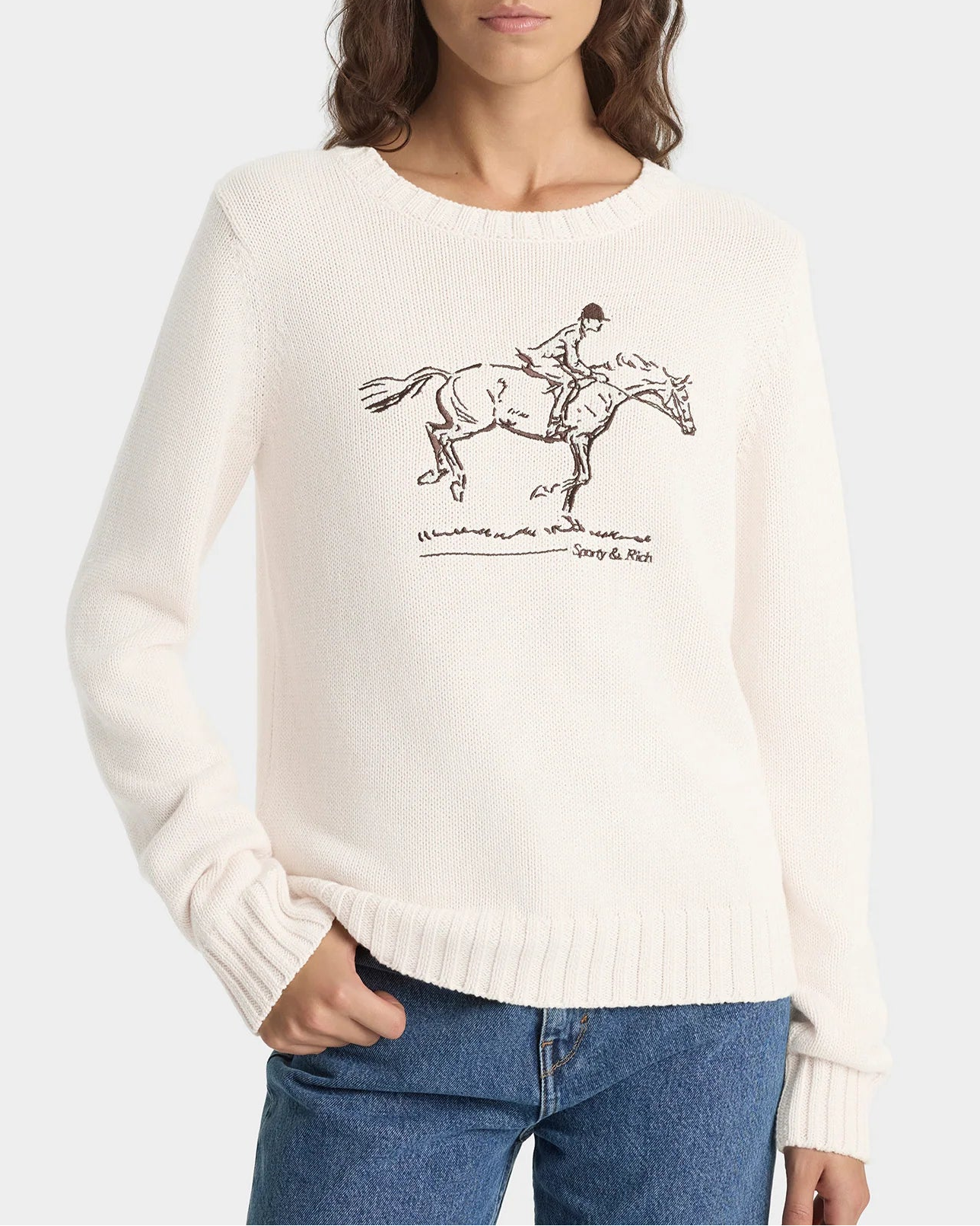 Sporty & Rich Horse Knitted Sweater in Ecru