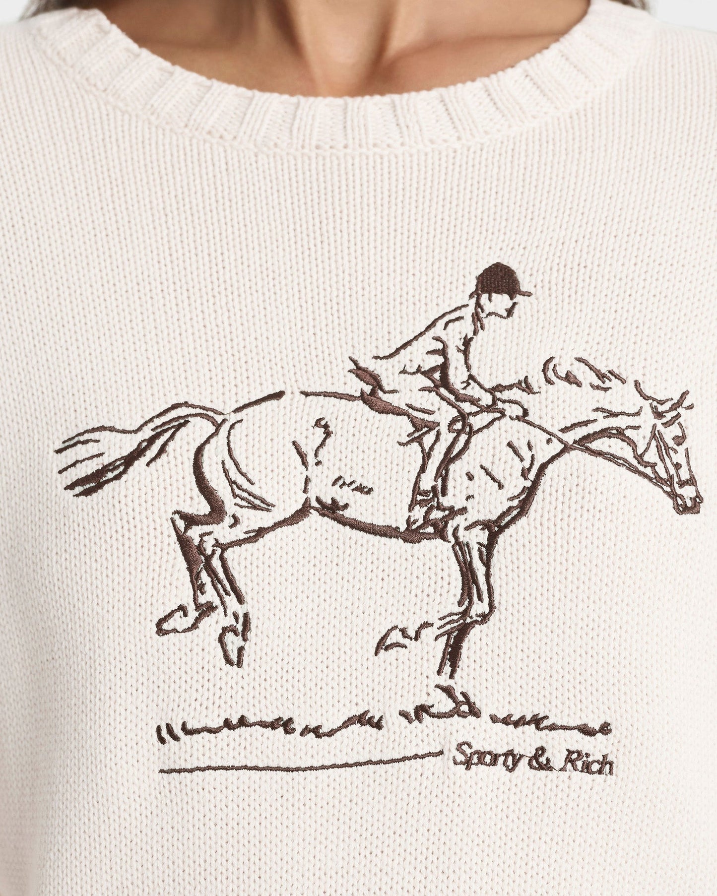 Sporty & Rich Horse Knitted Sweater in Ecru
