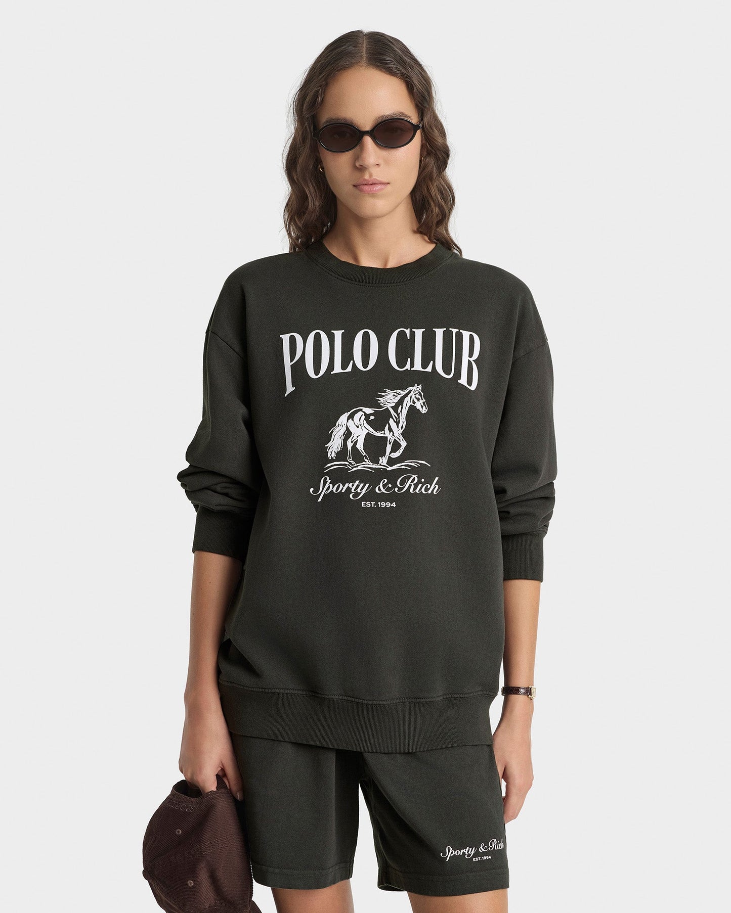 Sporty & Rich Stallion Crewneck in Faded Black