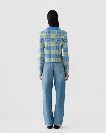 Guest in Residence Fringe Plaid Elle Shirt in Delft Blue/Butter