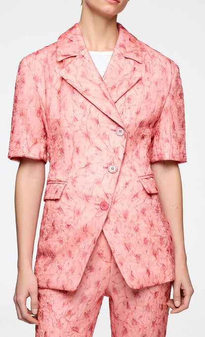 Ganni Shibori Organza Short Sleeve Blazer in Lantana