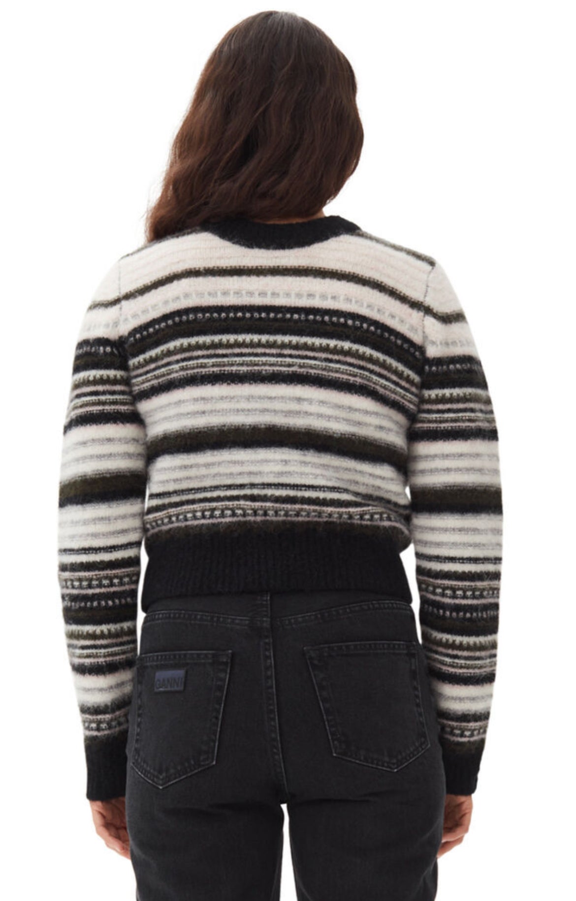 Ganni Soft Wool Stripe O-Neck Sweater in Black 099