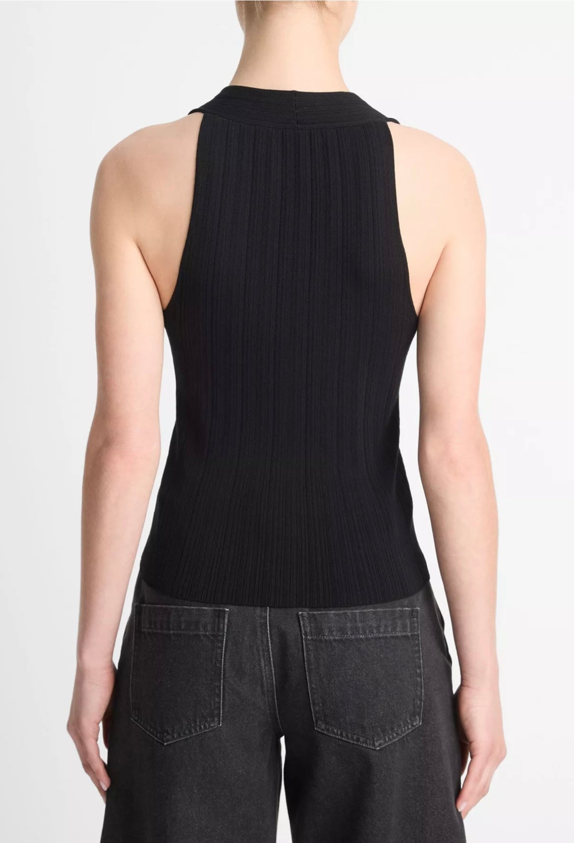 Vince Italian Cotton-Blend Button V-Neck Tank in Black