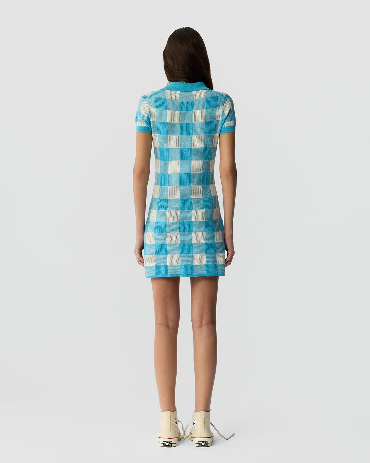 Guest in Residence Gingham Polo Dress in Swimming Pool/Cream