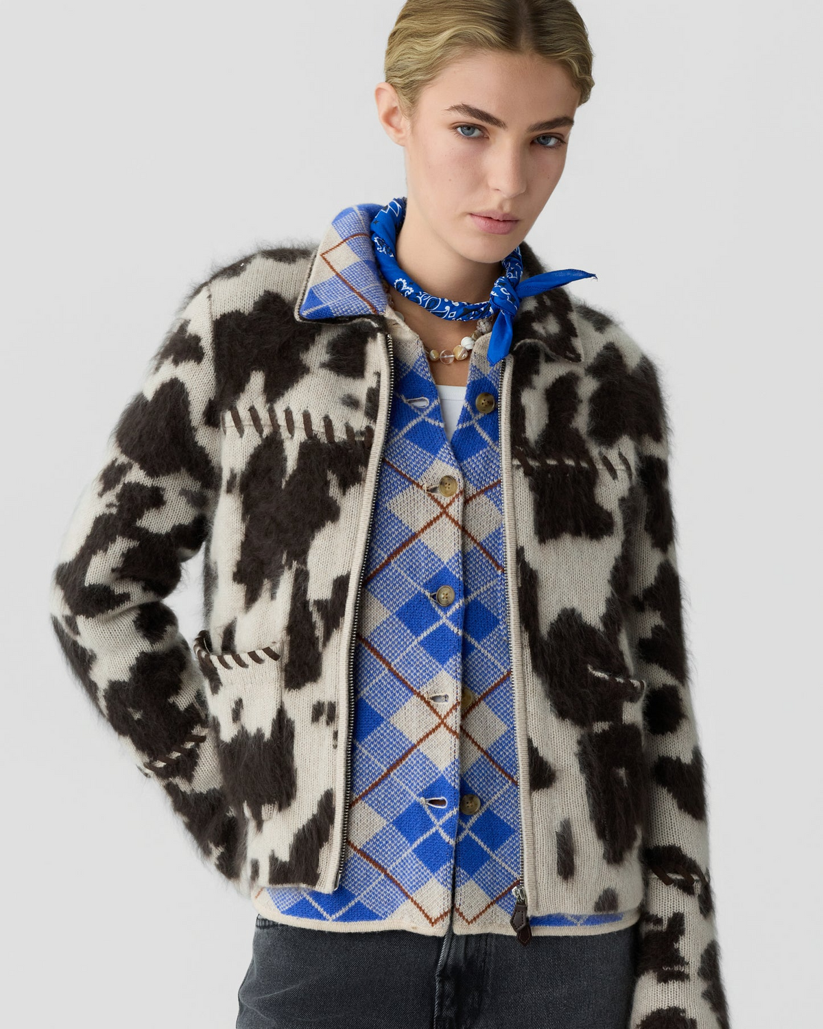 Guest in Residence Grizzly Cowhide Jacket in Oatmeal/Burnt Cocoa