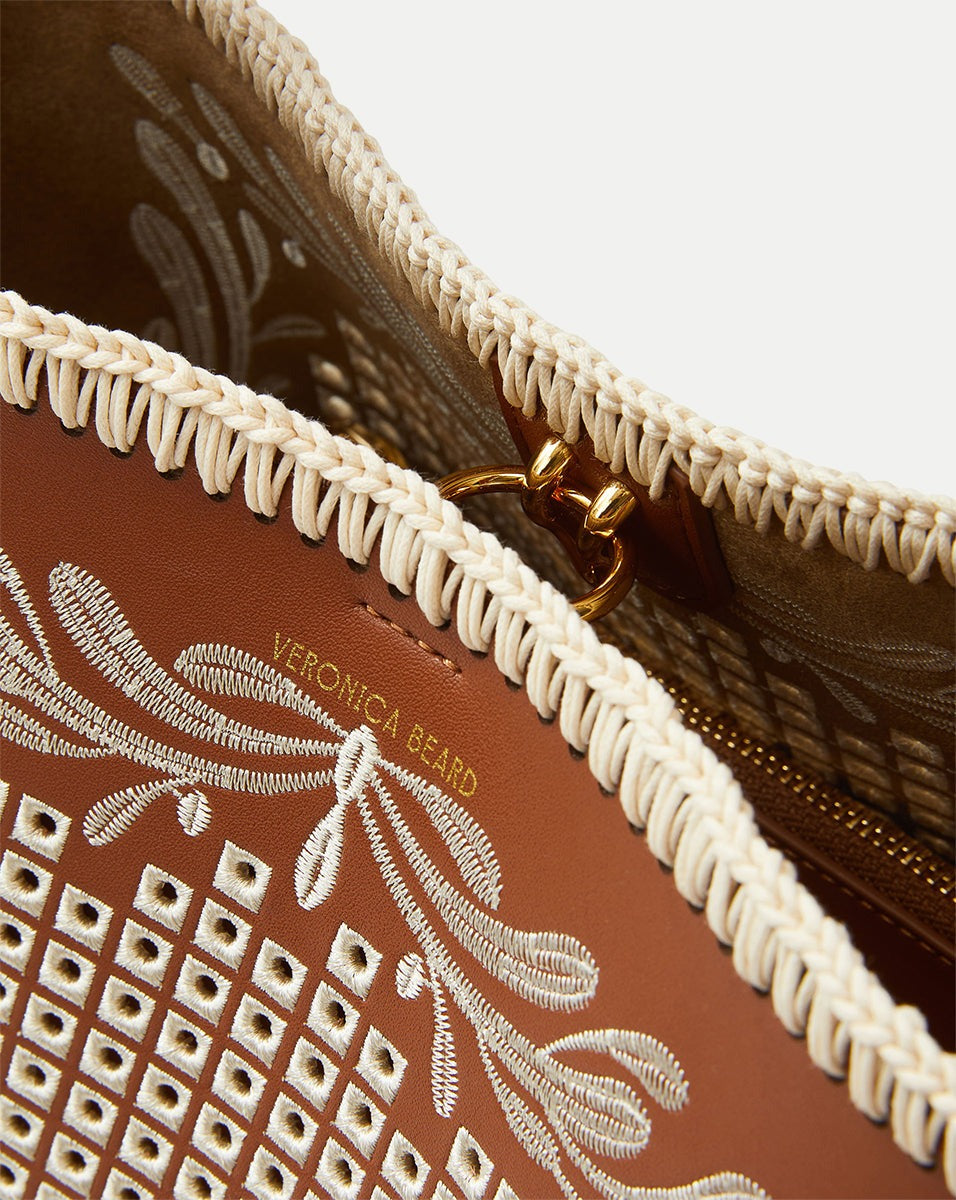 Veronica Beard Eyelet Whipstitch Feedbag in Hazelwood/Natural
