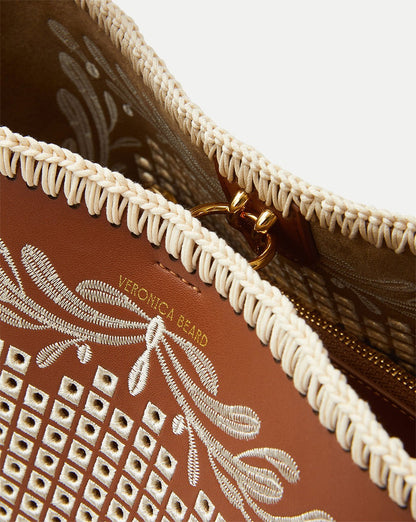 Veronica Beard Eyelet Whipstitch Feedbag in Hazelwood/Natural