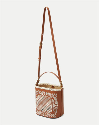 Veronica Beard Eyelet Whipstitch Feedbag in Hazelwood/Natural