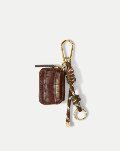 Veronica Beard Croc Zip Pouch Bag Charm in Chestnut Multi