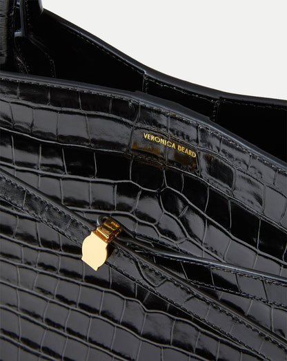Veronica Beard Large Croc Embossed Veronica Beard Dash Bag in Black