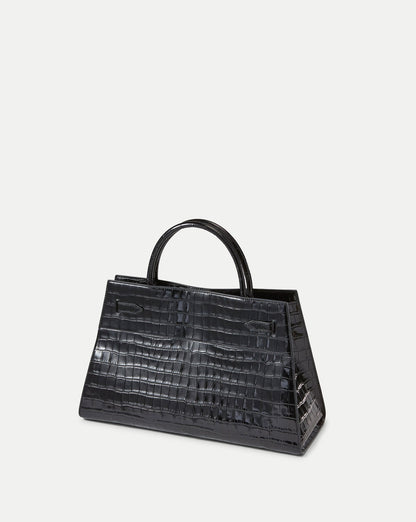 Veronica Beard Large Croc Embossed Veronica Beard Dash Bag in Black