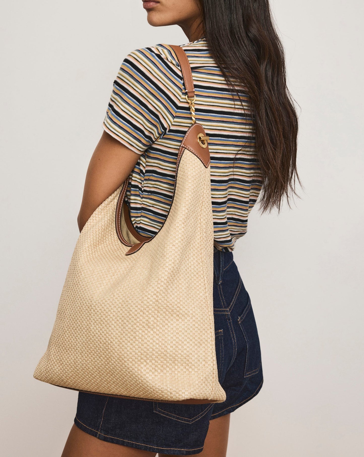 Veronica Beard Jour Raffia Bag in Hazelwood/Natural