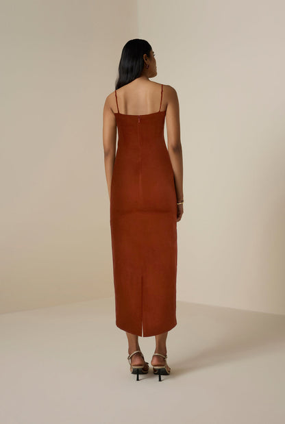 Hemant and Nandita Strappy Midi Dress in Terracotta