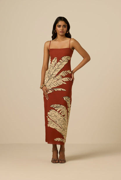 Hemant and Nandita Strappy Midi Dress in Terracotta