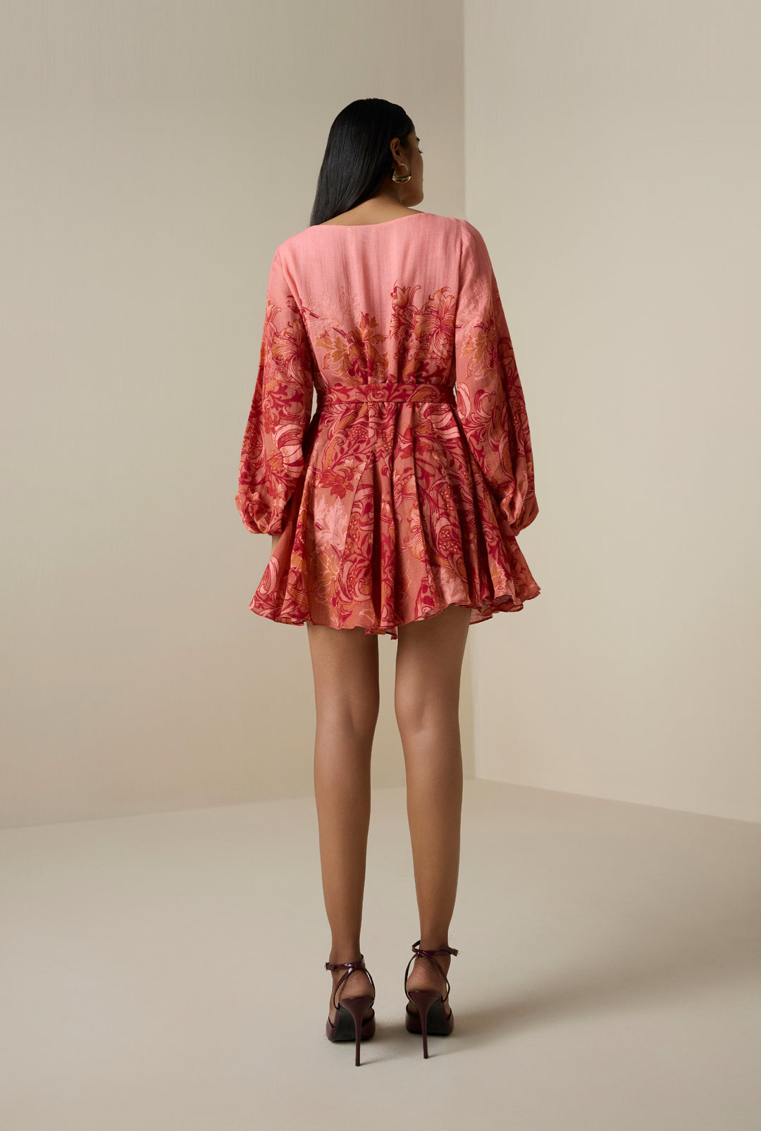Hemant and Nandita Vine Mini Dress in Coral