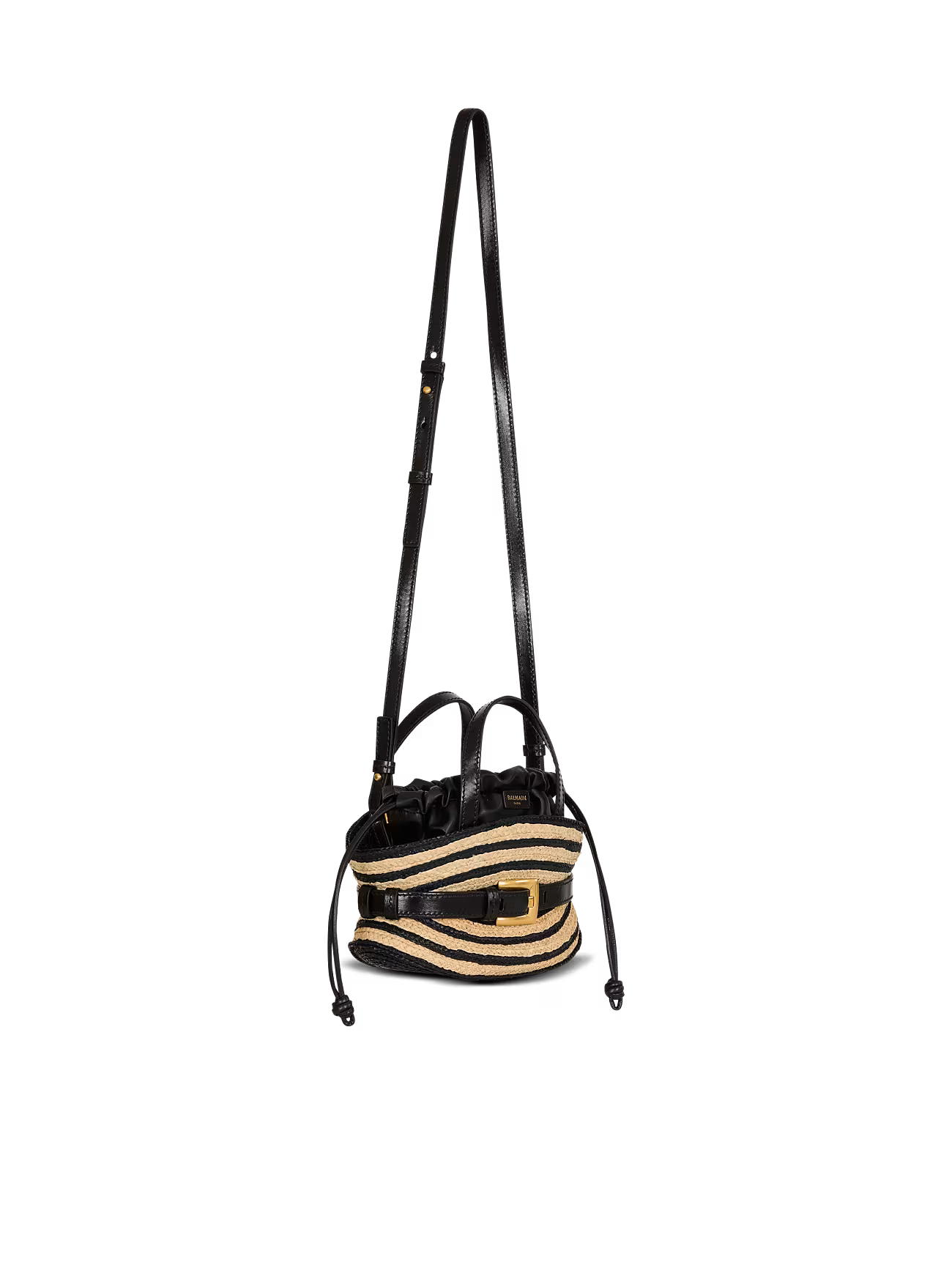 Balmain Mini Shuffle Bag in Smooth Leather and Raffia